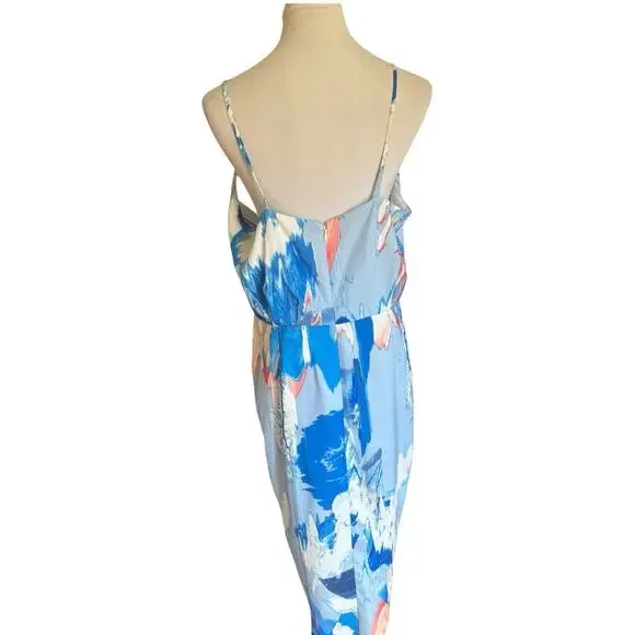 Chelsea28 Wedding Guest Vacation Resort Wear Midi Wrap‎ Dress 16 Blue Watercolor - Picture 4 of 6